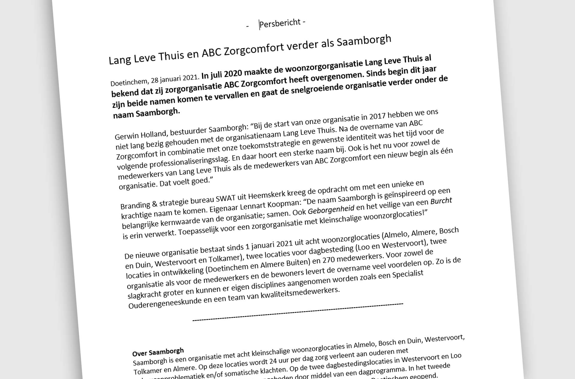 Persbericht lang leve thuis